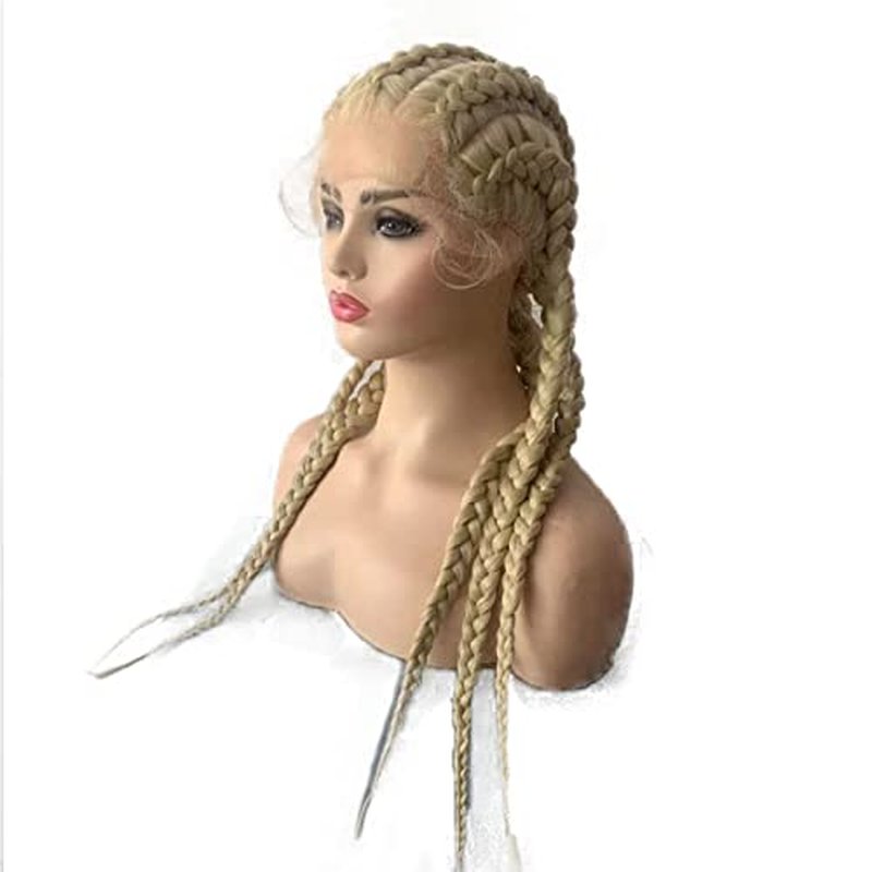 Blonde Braided Wig for Women Long 613 Blonde Box Braid Wigs with Baby Hair Natural Hairline Synthetic Lace Front Twist Braids Wig Frontal Braiding Glueless Heat Resistant Hair 24''