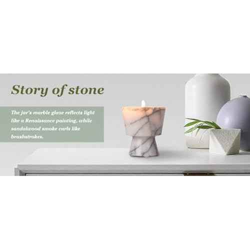 Scented Luxury Candle in Handmade Marble Container |1 Set | Soy Wax | Non-Toxic | Reusable Stone Jar | Story of Stone | Distinctive Gift. Natural Spring Aromatherapy for Women & Men