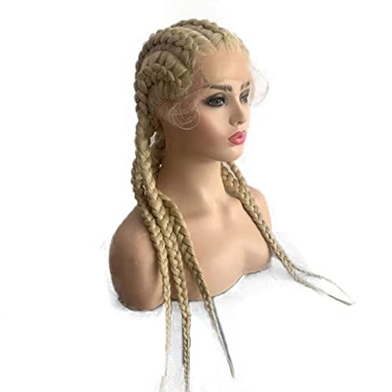 Blonde Braided Wig for Women Long 613 Blonde Box Braid Wigs with Baby Hair Natural Hairline Synthetic Lace Front Twist Braids Wig Frontal Braiding Glueless Heat Resistant Hair 24''