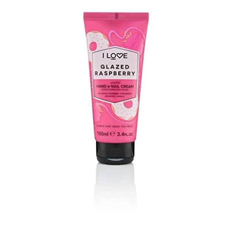 I Love Glazed Raspberry Scented Hand and Nail Cream - Hand Cream for Dry Hands - Vitamin E, Coconut Oil, and Shea Butter - Silicone Free - 3.4 oz