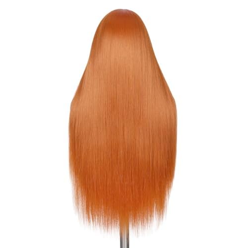 Quantum Love13x6 Lace Long Straight Orange Wigs Lace Front Synthetic Wig for Women 28Inch Wear and Go Glueless Orange Kanekalon Futura Hair Wig