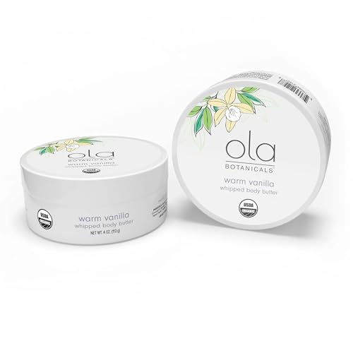Ola Botanicals Whipped Body Butter (4oz) Vanilla, USDA Certified Organic, Cruelty Free, Gluten Free, Soy Free, Dr. Mercola