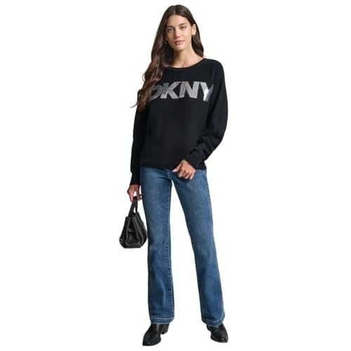 DKNY Womens Long Sleeve Crew Neck Logo Sweater