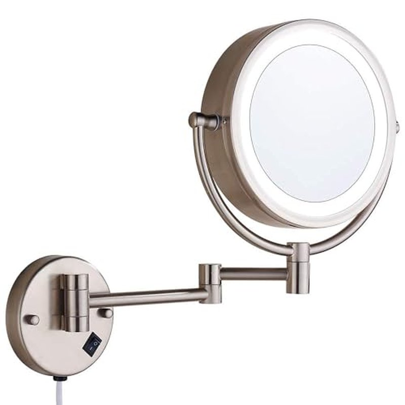 Wall Mount Makeup Mirror 9 Inches with LED Lighted 10x Magnification,has 3 Colors Lights Modes,13" Extension Arm Magnifying Vanity Mirror Electric Plug Powered, Brushed Nickel Finish