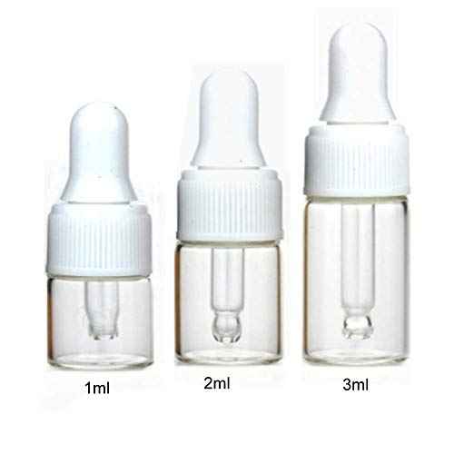 100Pcs 3ml Clear Mini Cute Glass Essential Oil Dropper Bottles with Eye Dropper Dispenser for Perfume Cosmetic Liquid Aromatherapy Sample Storage Jar Vial Containers Kitchen Tool, White Cap