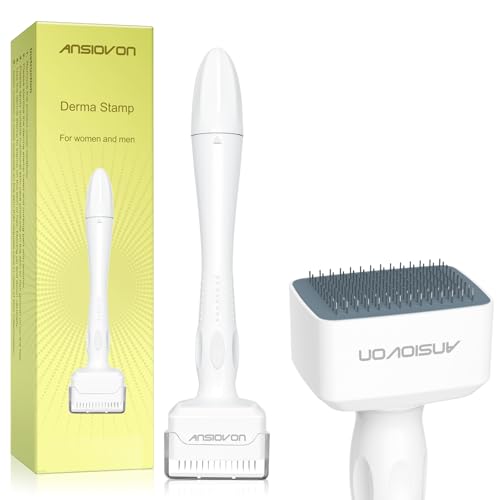 Derma Stamp - ANSIOVON Microneedling Stamp for Hair Face Scalp Beard - Microneedle Dermastamp at Home - Micro Needling Stamp for Women and Men