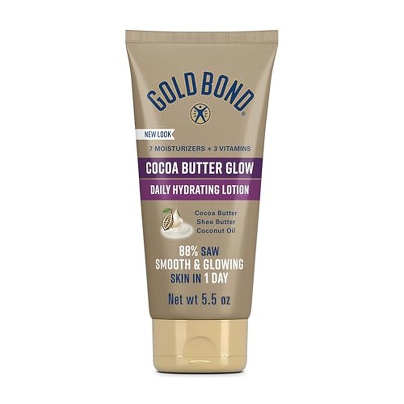 Gold Bond Cocoa Butter Glow Daily Hydrating Lotion with Shea Butter, Cocoa Butter & Coconut Oil, Exfoliating Moisturizer for Dry Skin, 5.5 oz.