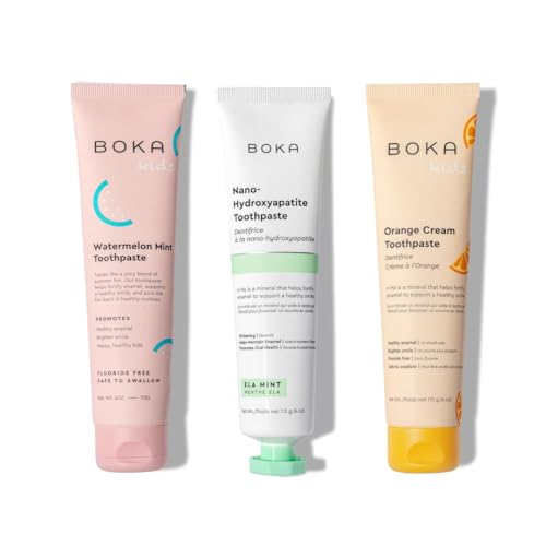 Boka Fluoride Free Toothpaste Nano Hydroxyapatite Toothpaste - Ela Mint, Orange Cream, Watermelon Mint Flavor, 4 oz 3Pk US Manufactured