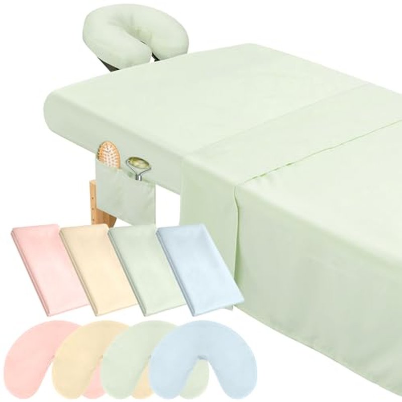 VitalCozy 24 Pcs 8 Sets Massage Table Sheets Set Include Massage Bed Sheets Massage Bed Cover Massage Face Rest Cover Spa Bed Cover Washable Massage Fitted Sheet for Hair Salon Spa (Light Color)