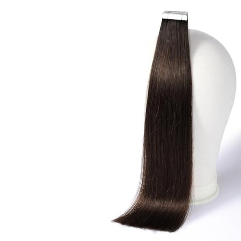 DNE Tape in Hair Extensions Real Human Hair 16 inches 20Pcs/40g/Pack Seamless #2 Dark Brown Dark Color Straight Invisible Double Sided Tape in Hair Extensions for Women/Girls Can Bleached and Curl