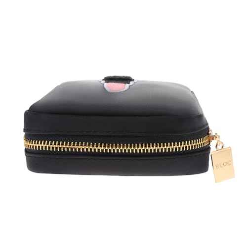 BLOC Bags Travel Makeup Bag, Cosmetic Bags for Women, Mini Makeup Bag, Cute Toiletry Bag, Beauty Bag with Chenille Patch, with Inside Zipper Pouch and Mesh Pockets (Lipstick, Black)