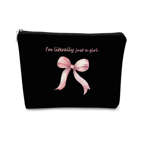 Pink Coquette Bow Aesthetic Makeup Bag, I'm Literally Just a Girl, Cute Cosmetic Bag, Trendy Preppy Gifts, Coquette Stuff, Black