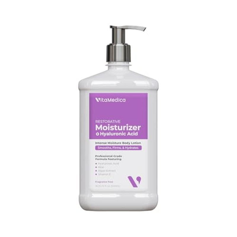 VitaMedica Hyaluronic Acid Body Moisturizer with Algae, Aloe + Panthenol - Intense Moisture Hand & Body Lotion for Firming, Hydrating, Anti-Aging - Fragrance Free -18.25 fl oz