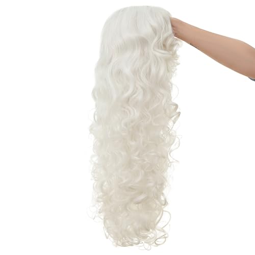 White Long Curly Wigs for Women With bangs Synthetic Queen Princess Middle Part Hair Wig for Cosplay Halloween