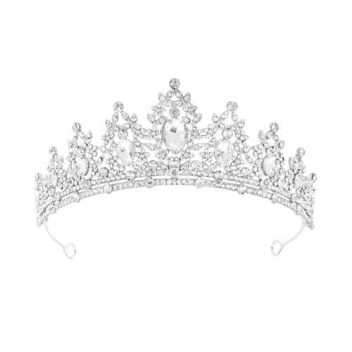 WOVOWOVO Princess Crown Queen Birthday Tiara for Women Girls, Silver Crystal Tiaras and Crowns Headband Hair Accessories for Bride Wedding Halloween Costume Party Prom Christmas Gifts