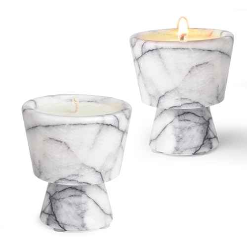 Scented Luxury Candle in Handmade Marble Container |1 Set | Soy Wax | Non-Toxic | Reusable Stone Jar | Story of Stone | Distinctive Gift. Natural Spring Aromatherapy for Women & Men