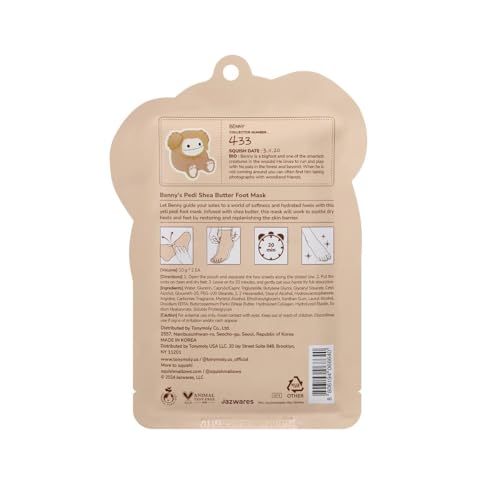 TONYMOLY x Squishmallows Benny Shea Butter Foot Mask Set of 3 ? Hydrating & Moisturizing Pedi Treatment for Dry, Cracked Heels and Callused Feet ? Nourishing Softening Self Care Skincare Gift