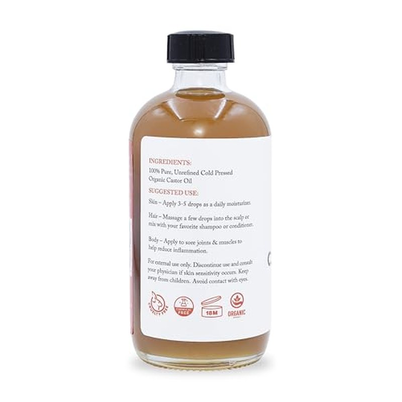 Papa Rozier Farms Pure Organic Castor Oil for Hair Growth, Skin Moisturizer, Grow Eyelashes, Eyebrows and Nails Treatment, 8 Fluid Ounces, Pack of 1