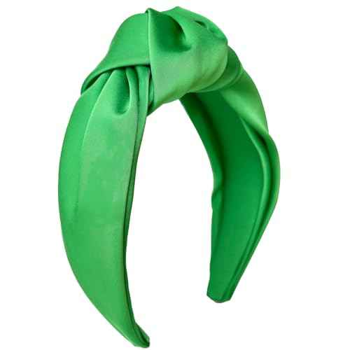 Green Knotted Headbands for Women Satin Wide Headband Non Slip Head Bands Fashion Headband Hair Styling Accessories Womens Sisters Girls Gifts