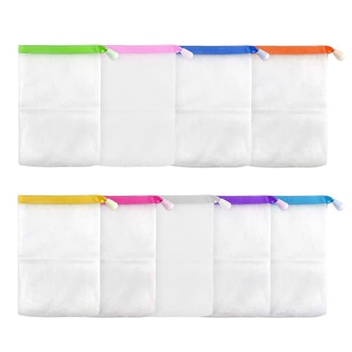 10 PCS Foaming Mesh Bags, Portable Soap Saver Bag Hangable Net Soap Pouches, Nylon Drawstring Bags Shower Foaming Mesh Face Cleansing Tool Cleansers