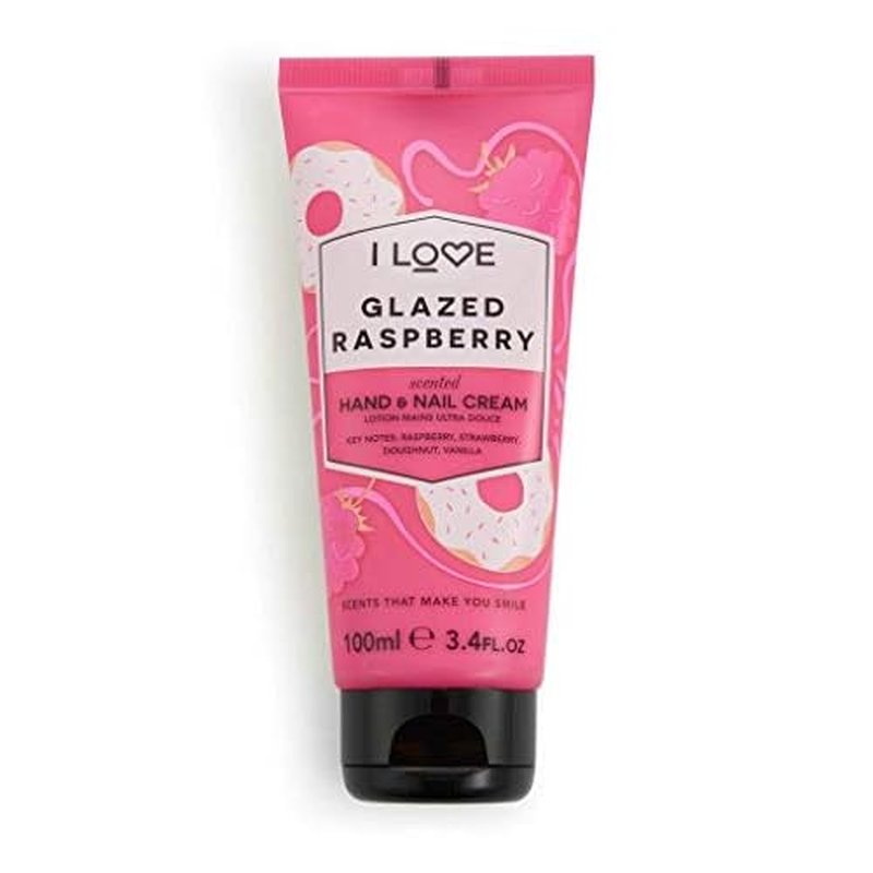 I Love Glazed Raspberry Scented Hand and Nail Cream - Hand Cream for Dry Hands - Vitamin E, Coconut Oil, and Shea Butter - Silicone Free - 3.4 oz