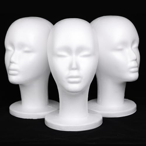 Leeven 3 Packs Foam Wig Head Female Styrofoam Mannequin Head Stand for wigs foam heads Wig Display for Style, Model, Display Hair, Hats, Hairpieces, Mask , Salon and Travel