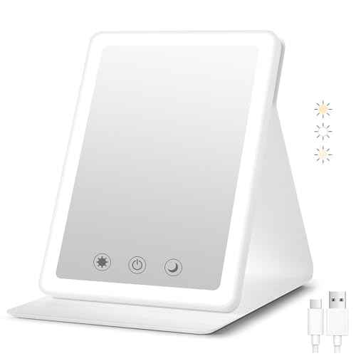 2025 Rechargeable Travel Makeup Vanity Mirror with 72 Led Lights,Portable Lighted Beauty Mirror,3 Color Lighting,Dimmable Touch Screen,Tabletop LED Folding Cosmetic Vanity Mirror Desk Table