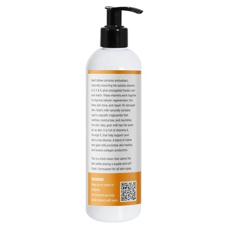 Tallow & Goat Milk Body Lotion for Sensitive Skin, Organic moisturizing Lotion - Soothes Dry skin, Goat Milk face and body Moisturizer - Handmade Tallow for skin cream (8 OZ, UNSCENTED)