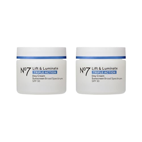 No7 Lift & Luminate Triple Action Face Cream - Fragrance Free Face Moisturizer with SPF 30 - Formulated with Anti Aging Collagen Peptides & Brightening Complex (2 Pack)