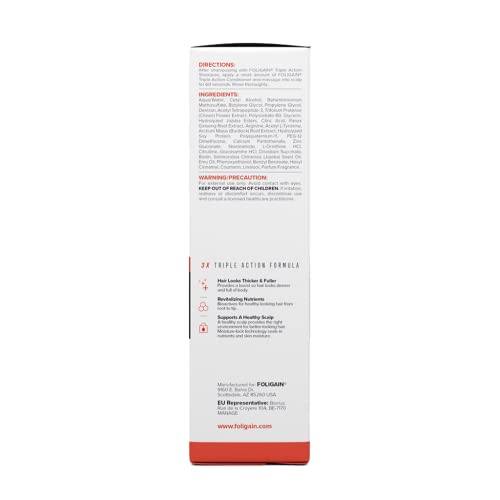 Foligain Triple Action Conditioner For Thinning Hair, Volumizing Conditioner for Men, 8 Fl. Oz.