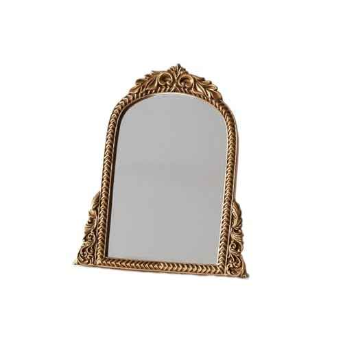 Small Table Mirror, Antique Gold Compact Vanity Mirror with Vintage Carved Arch Frame, 11.8 x 9.6 Desk D?cor for Bedroom, Living Room & Vanity Tables
