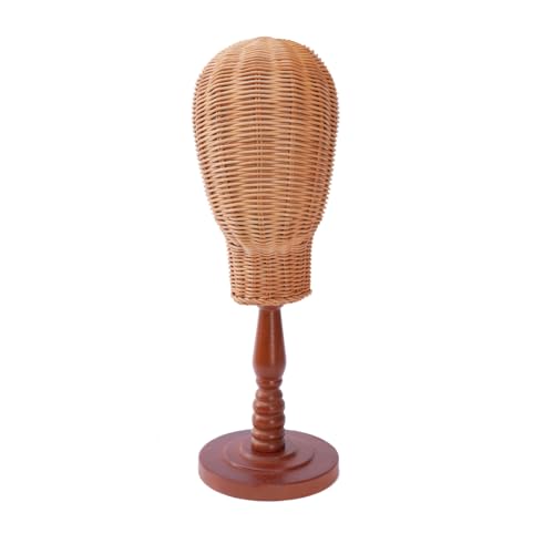 Rattan Mannequin Head with Wooden Base for Wig and Hat Display
