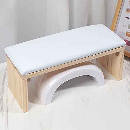 Arm Rest for Nail Techs, Professional Microfiber Leather Nail Arm Rest Cushion with Soft High-Density Sponge Solid Wood Table Non-Slip Manicure Hand Rest Stand for Nail Supplies (White)