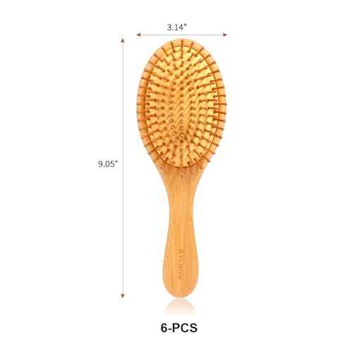 6 Piece Bamboo Hair Brush for Hair Growth, Wooden Paddle Detangler Hairbrush with Natural Bamboo Bristles, For All Hair Types - Women & Men, Scalp Massage, Smooths Tangles & Knots