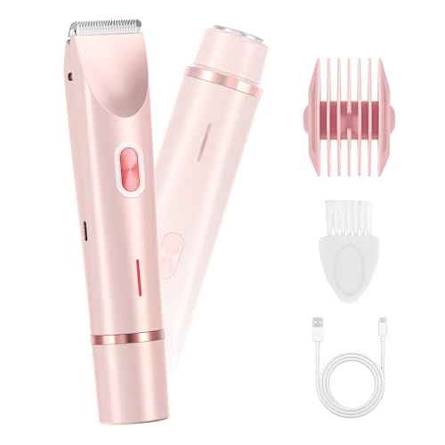 Women's Electric Shaver Bikini Trimmer for Women Razors 2-in-1 Dual Head Design IPX7 Waterproof Wet & Dry Use Body Groomer Hair Trimmer Remover for Facial Underarm Arm Face Leg Bikini (Pink)