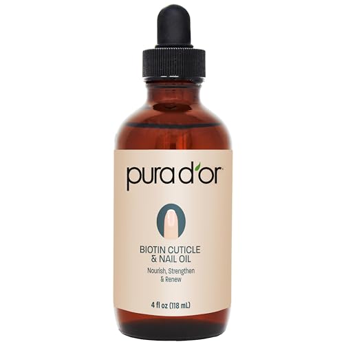 PURA D'OR 4 Oz Nail and Cuticle Oil - Nourishing Treatment with Dropper - Natural Blend Enriched with Biotin, Vitamin E, Milk for Nail Growth, Healthy Nail Beds and Great for Acrylic Nails