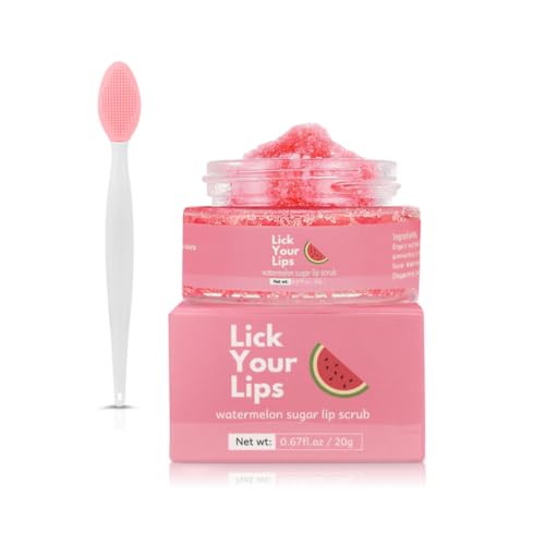 Watermelon Sugar Lip Scrub for Women Dry, Cracked and Dark Lips ? Lip Scrubber Exfoliator and Organic Lip Scrubs Exfoliator and Moisturizer with Lip Brush ? Vegan, Cruelty-Free Lip Care Products (20g)