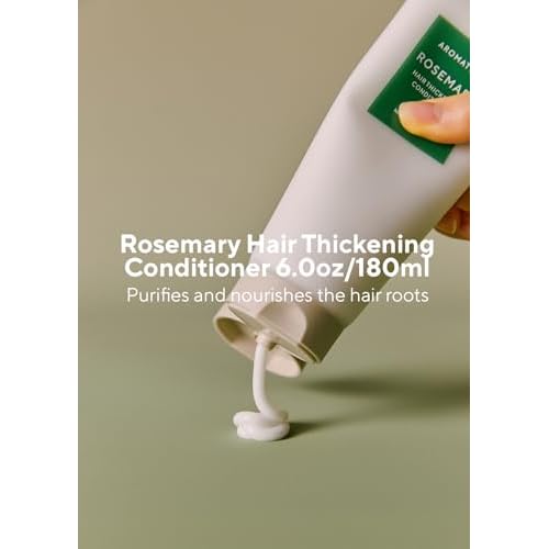 AROMATICA Rosemary Hair Thickening Conditioner, Korean Hair Care Vegan Natural Conditioner for Damaged Hair and Dry Hair - Moisturizing Non Toxic Hair Products for Men and Women (6.0 fl.oz)