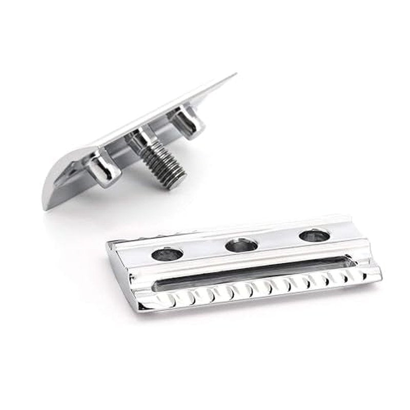 M?HLE EDITION Chrome 2-Piece Shaving Set - Classic Closed Comb R89 Safety Razor & Razor Stand ? Safety Razor Kit for Men, Shaving Razor, Straight Razor Shaving Kit for Men