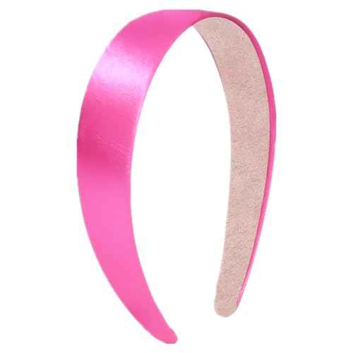 1.15 Inch Hot Pink Headband for Women, Fashion Satin Slik Plain Headband Non Slip DIY Head Band Gifts Holiday Christmas Hair Accessories for Girls Teen