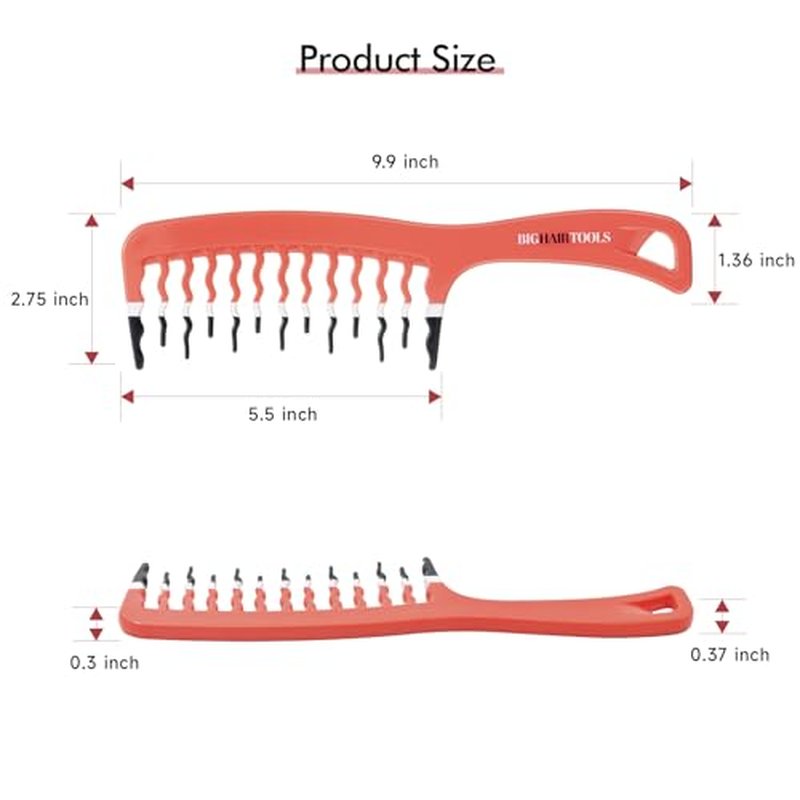 Big Hair Tools Extra Large Wide Tooth Comb for Thick, Curly, Wavy or Long Hair - Frizz-Free Detangling Shower Comb - Orange