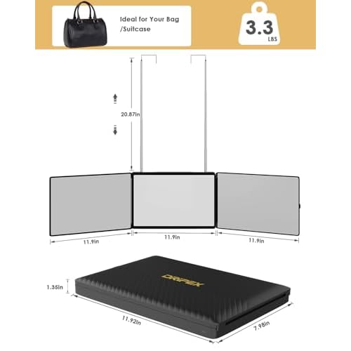 Dripex 3 Way Mirror with Storage Shelf, Trifold Self Haircut 360¡Æ Barber Mirror with Height Adjustable Hooks for Makeup, Styling, Shaving, Braiding, Dye Hair