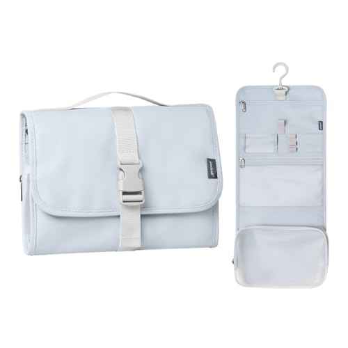 pack all Hanging Travel Toiletry Bag, Foldable Cosmetic Bag with Multiple Compartments, Water-Resistant Makeup Bag for Toiletries, Accessories (Light Blue)