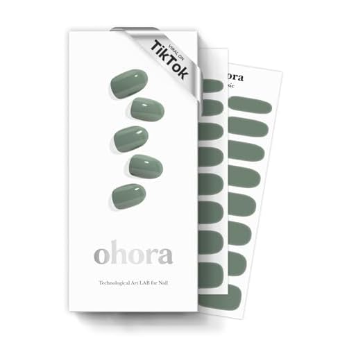 ohora Semi Cured Gel Nail Strips (N Cream Leaf) - Green, Solid, Works with Any UV/LED Lamps, Salon-Quality, Long Lasting, Easy to Apply & Remove - Includes 2 Prep Pads, Nail File & Wooden Stick