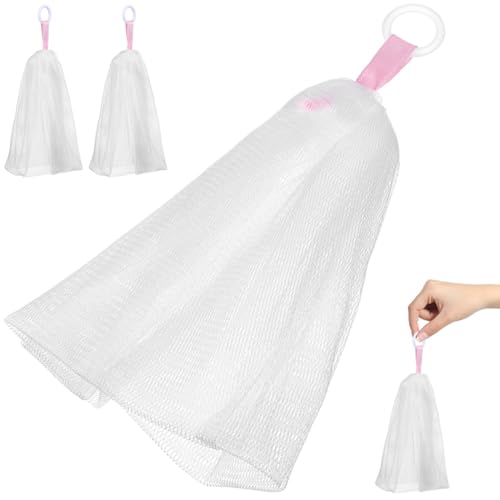 3 Pcs Japanese Soap Foaming Nets Exfoliating Mesh Soap Saver Pouches for Facial Cleansing Easy to Use for Body and Shower