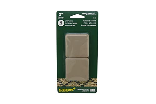 Shepherd Hardware 3949 2-Inch Adhesive, Square, Slide Glide Furniture Sliders, 4-Pack,Beige