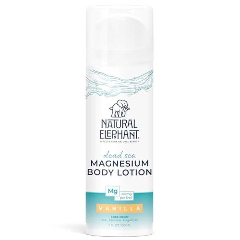 Natural Elephant Dead Sea Magnesium Lotion ? Vanilla Scented Body Moisturizer | Topical Magnesium with Dead Sea Minerals ? 5 oz (150 ml)