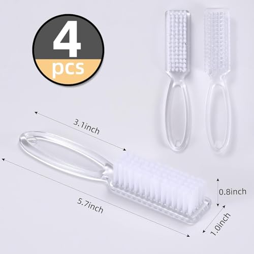 Yebeauty Nail Brush Fingernail Cleaner, 4 Pack Hand Scrub Cleaning Brush Plastic Hand Finger Toes Scrubbing Brush, Pedicure Nail Scrubber,Clear