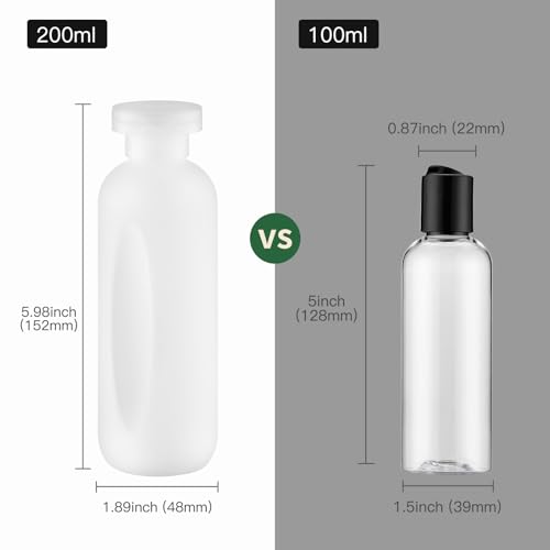 6.7oz Travel Shampoo Bottle, Empty Plastic Squeeze Bottles with Flip Cap, 4PCS Lotion Container for Toiletries (200ml,Clear)