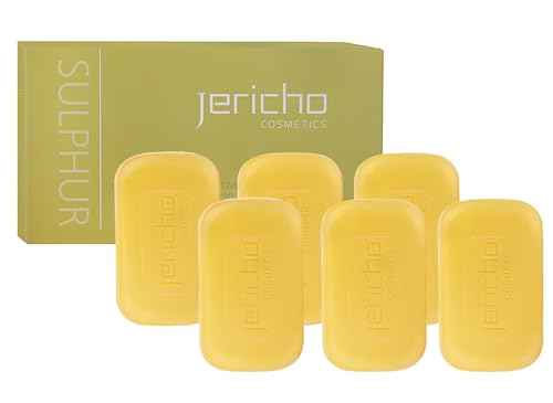 Jericho Dead Sea Sulfur Soap with Olive Oil – Helps with Acne, Psoriasis, Eczema & Blackheads – For Oily to Normal Skin – Vegan Face & Body Bar for Men & Women, 4.4 Oz / 125 g (Pack of 6)